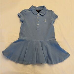 Polo by Ralph Lauren Light Blue Pique Knit Drop Waist Dress - Size 2/2T